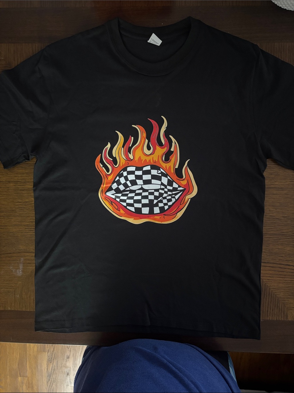 Black Graphic Flame Checkered Lip T-Shirt